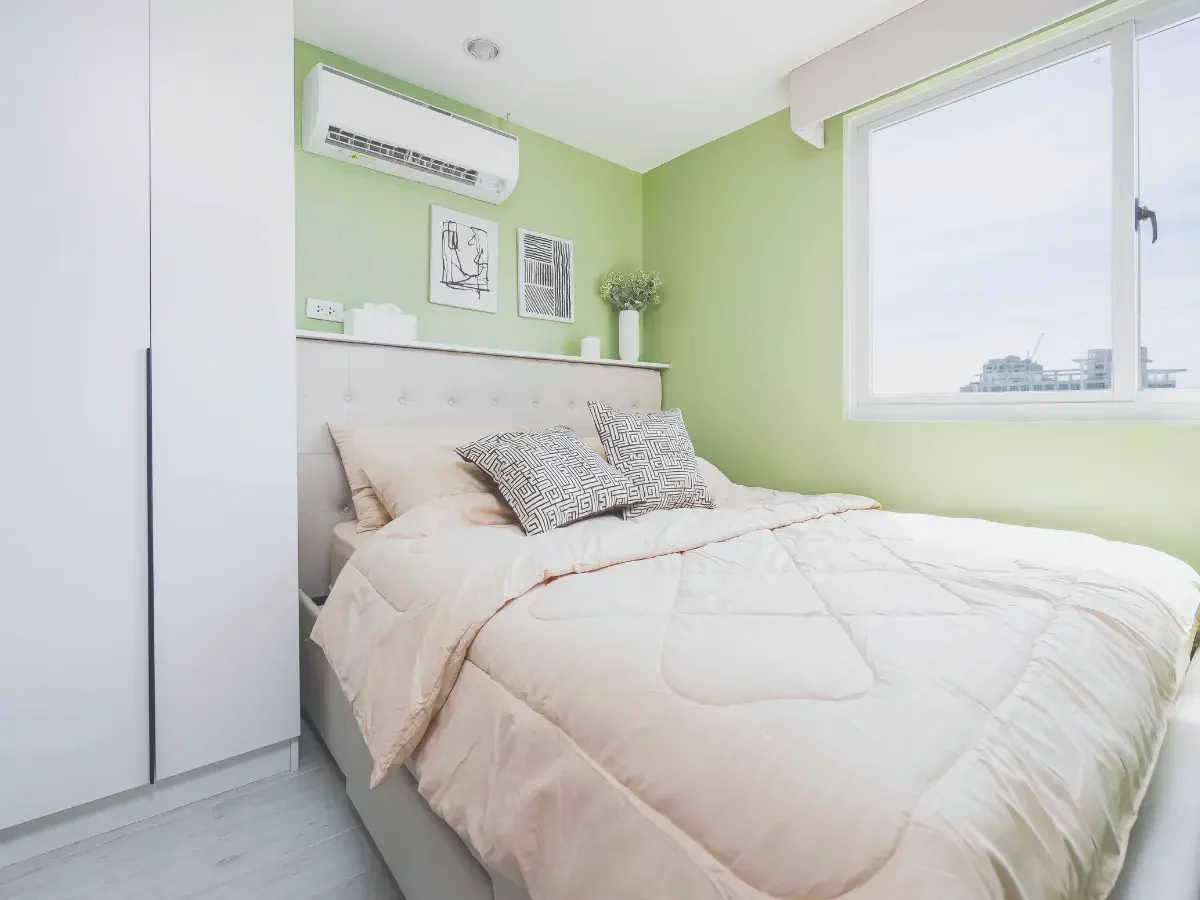 cozy studio apartment bedroom