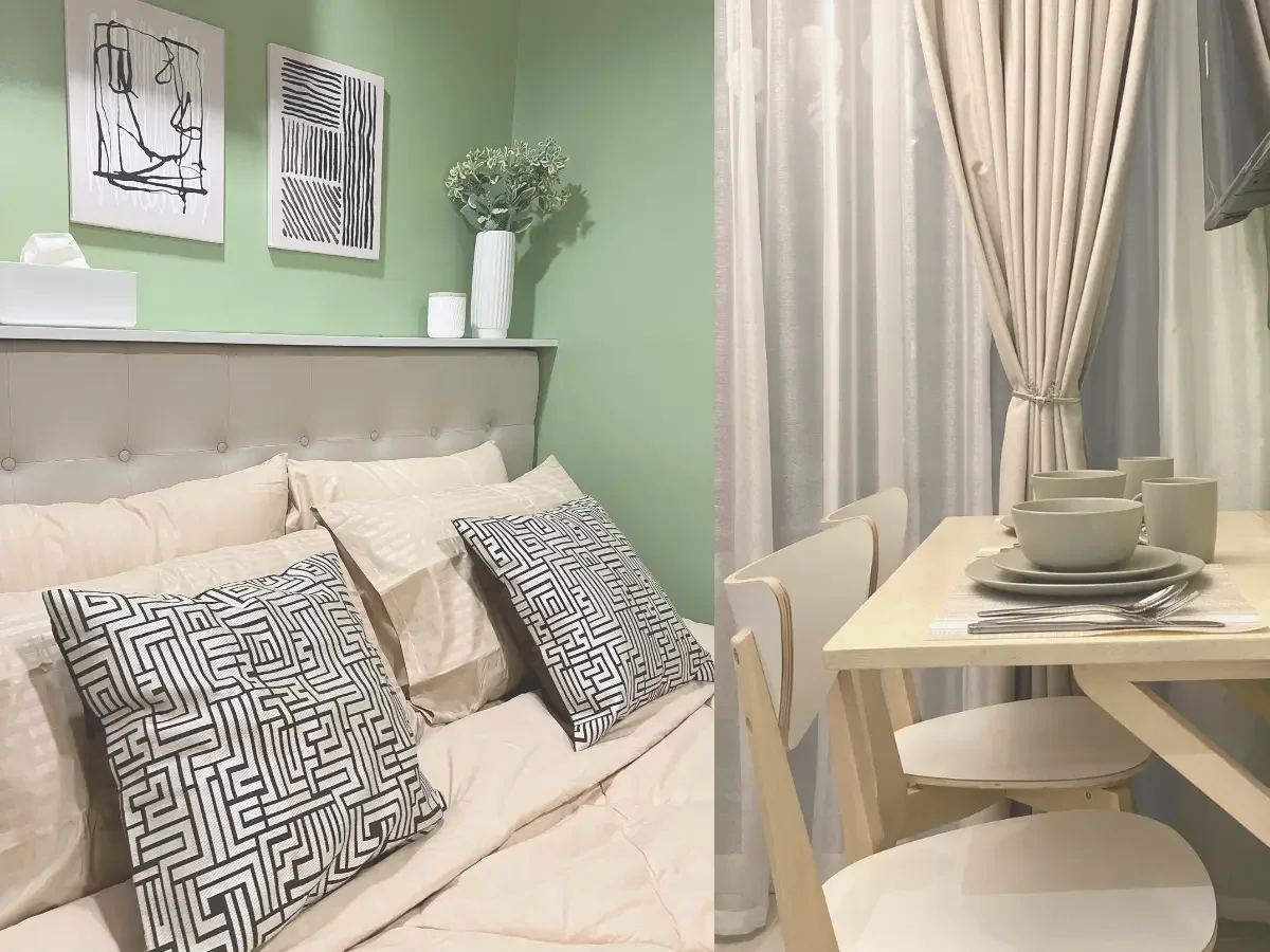 studio apartment brown and green theme